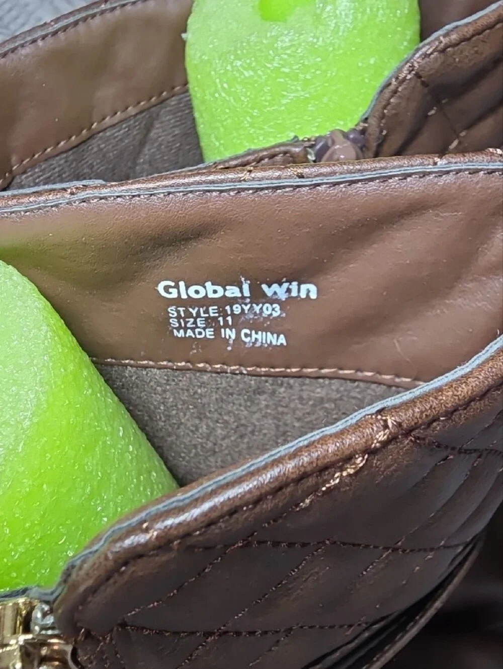 Global Win Quilted  Riding Boots - Dark Brown with Gold Accents